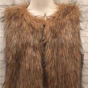 Tanming Faux Fur Vest tan with black soft new with tags size XS